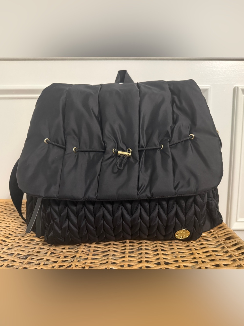 Happ Levy Baby Bag Backpack – Black with Gold-Tone Hardware